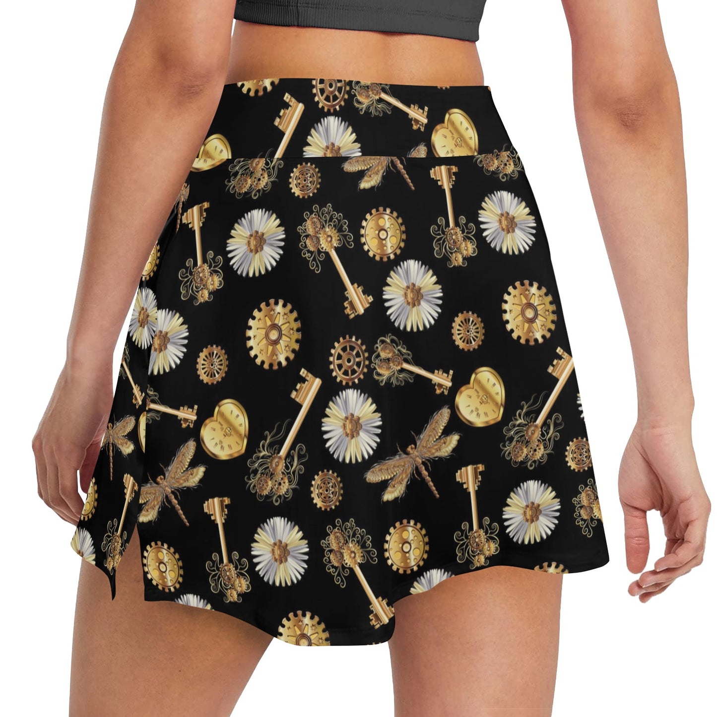 Steampunk Key Dragonfly Print Design LKS303 17" Golf & Pickleball Skort with Pockets