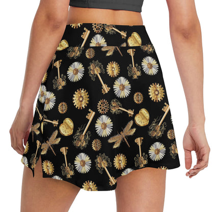 Steampunk Key Dragonfly Print Design LKS303 17" Golf & Pickleball Skort with Pockets