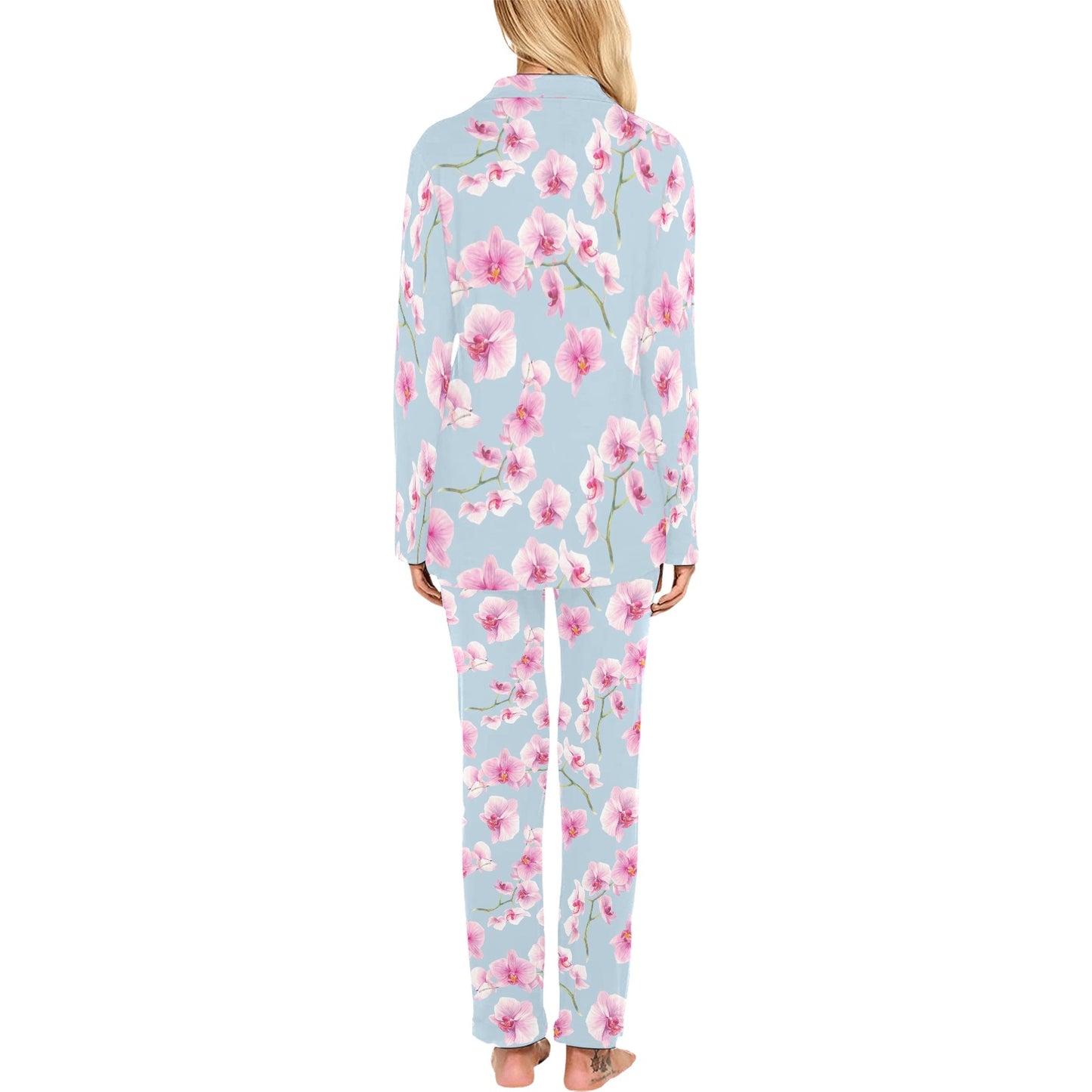 Orchid Pink Pattern Print Design OR01 Women's Long Pajama Set