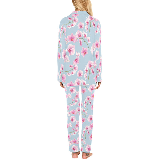 Orchid Pink Pattern Print Design OR01 Women's Long Pajama Set