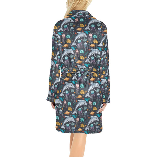 Underwater Dolphin Print Design LKS304 Women's Fleece Robe