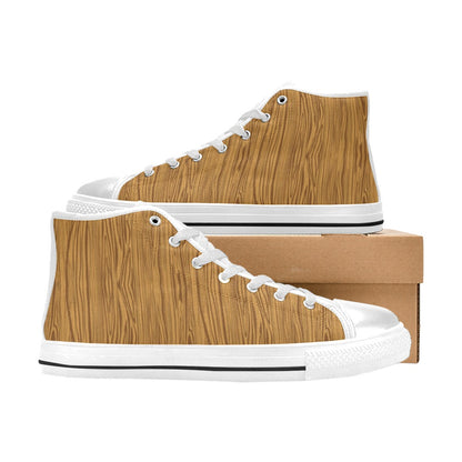 Wood Texture Print Design LKS301 Men's High Top Canvas Shoes