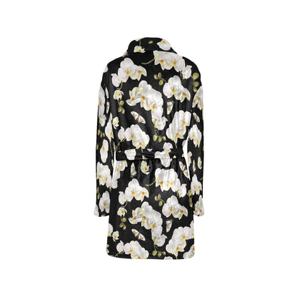 Orchid White Pattern Print Design OR011 Women's Fleece Robe