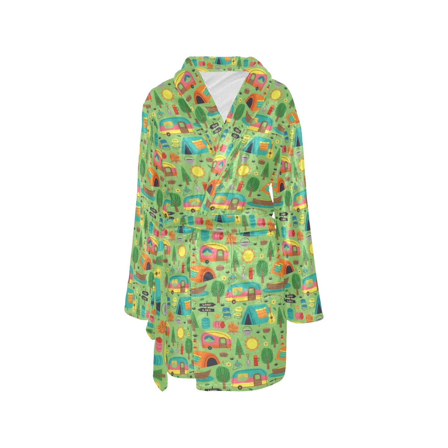 Camping Camper Pattern Print Design 04 Women's Fleece Robe