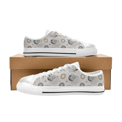 Sun Moon Print Design LKS302 Women's White Low Top Shoes