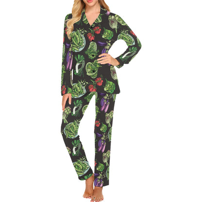 Lettuce Pattern Print Design 01 Women's Long Pajama Set