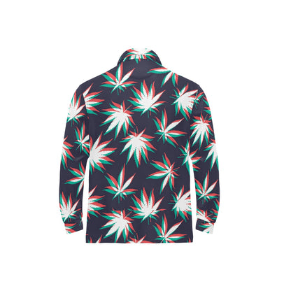 Pot Leaf Pattern Print Design A01 Long Sleeve Polo Shirt For Men's