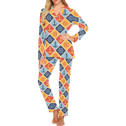 Nautical Pattern Design Themed Print Women's Long Pajama Set