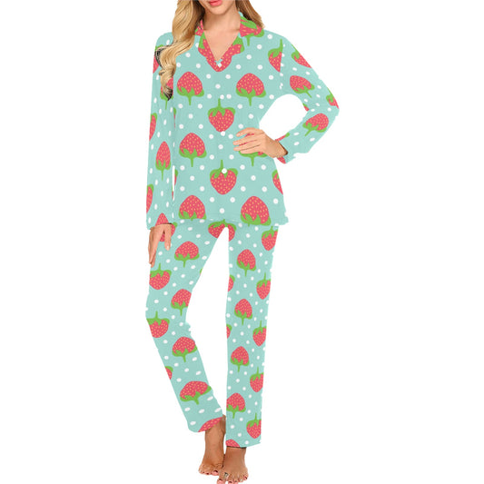 Strawberry Pattern Print Design SB06 Women's Long Pajama Set