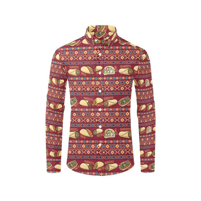 Burrito Taco Print Design LKS302 Men's Long Sleeve Dress Shirt