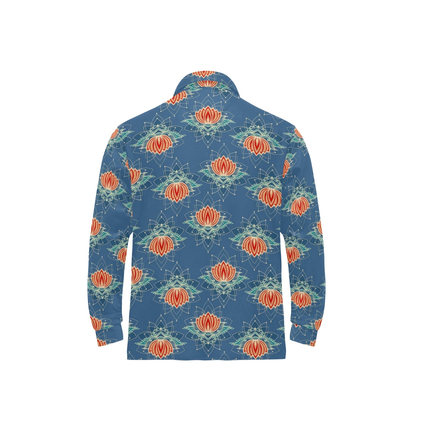 lotus Boho Pattern Print Design LO07 Long Sleeve Polo Shirt For Men's