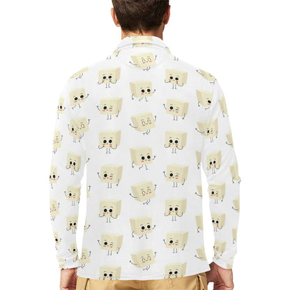 Tofu Print Design LKS301 Long Sleeve Polo Shirt For Men's