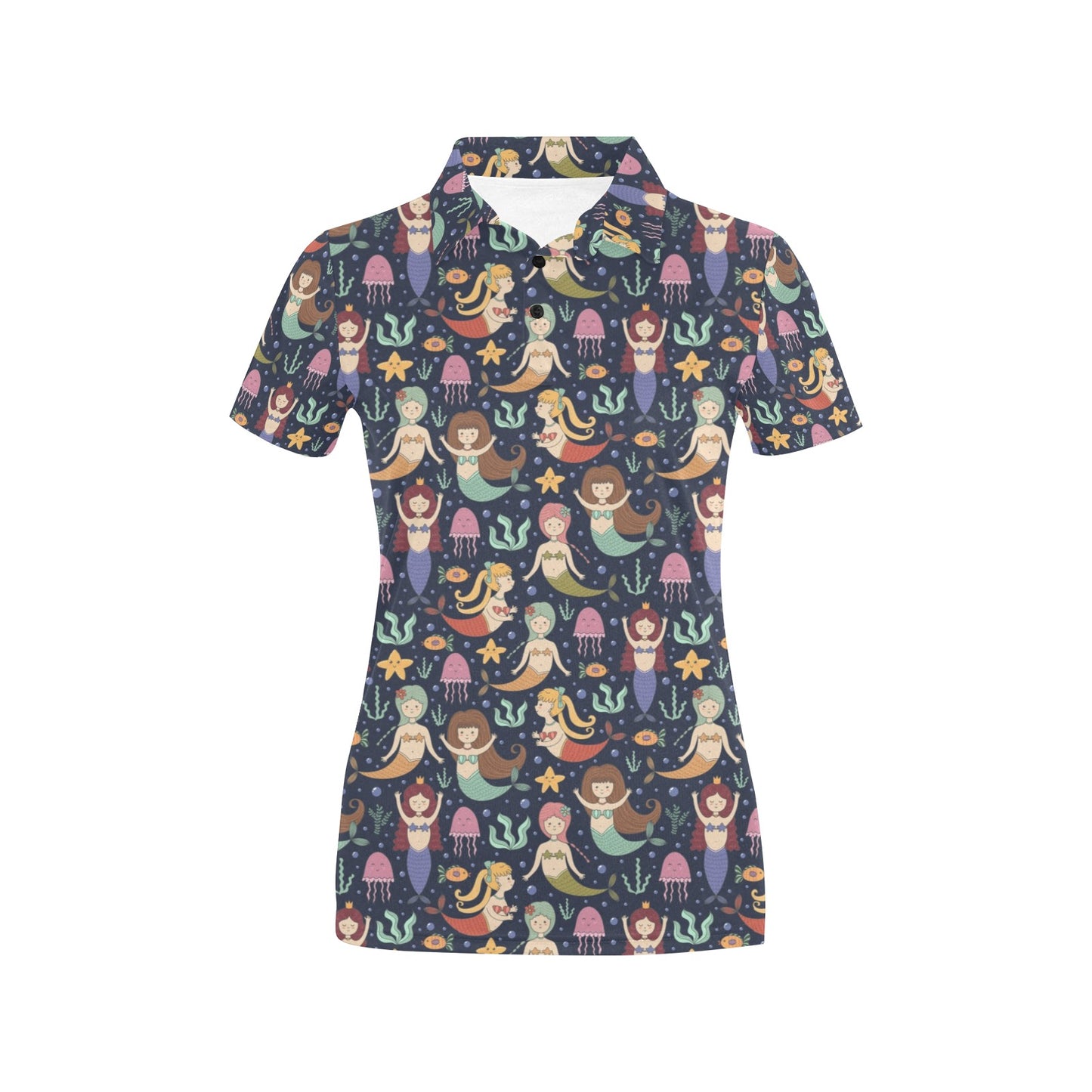 Mermaid Cartoon Pattern Print Design 03 Women's Polo Shirt