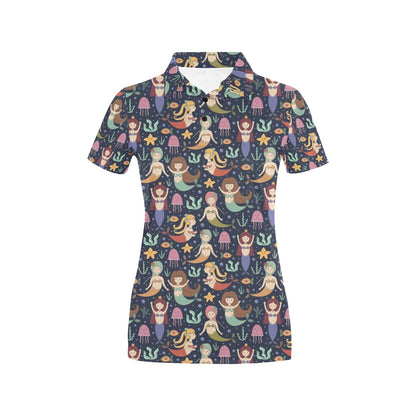 Mermaid Cartoon Pattern Print Design 03 Women's Polo Shirt