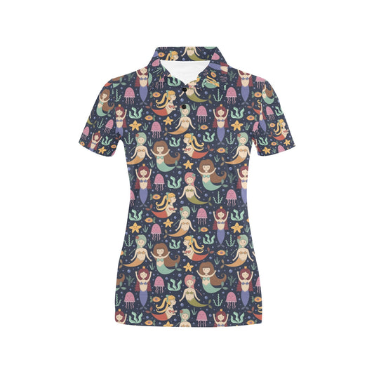 Mermaid Cartoon Pattern Print Design 03 Women's Polo Shirt