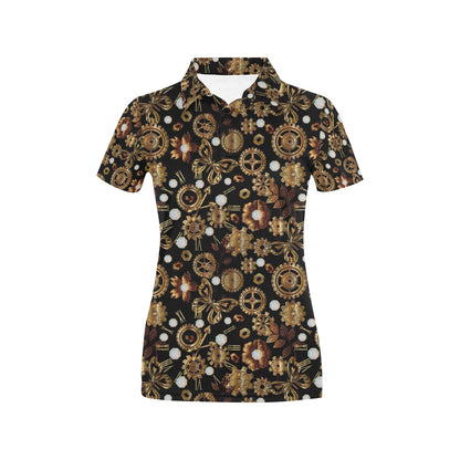 Steampunk Butterfly Design Themed Print Women's Polo Shirt