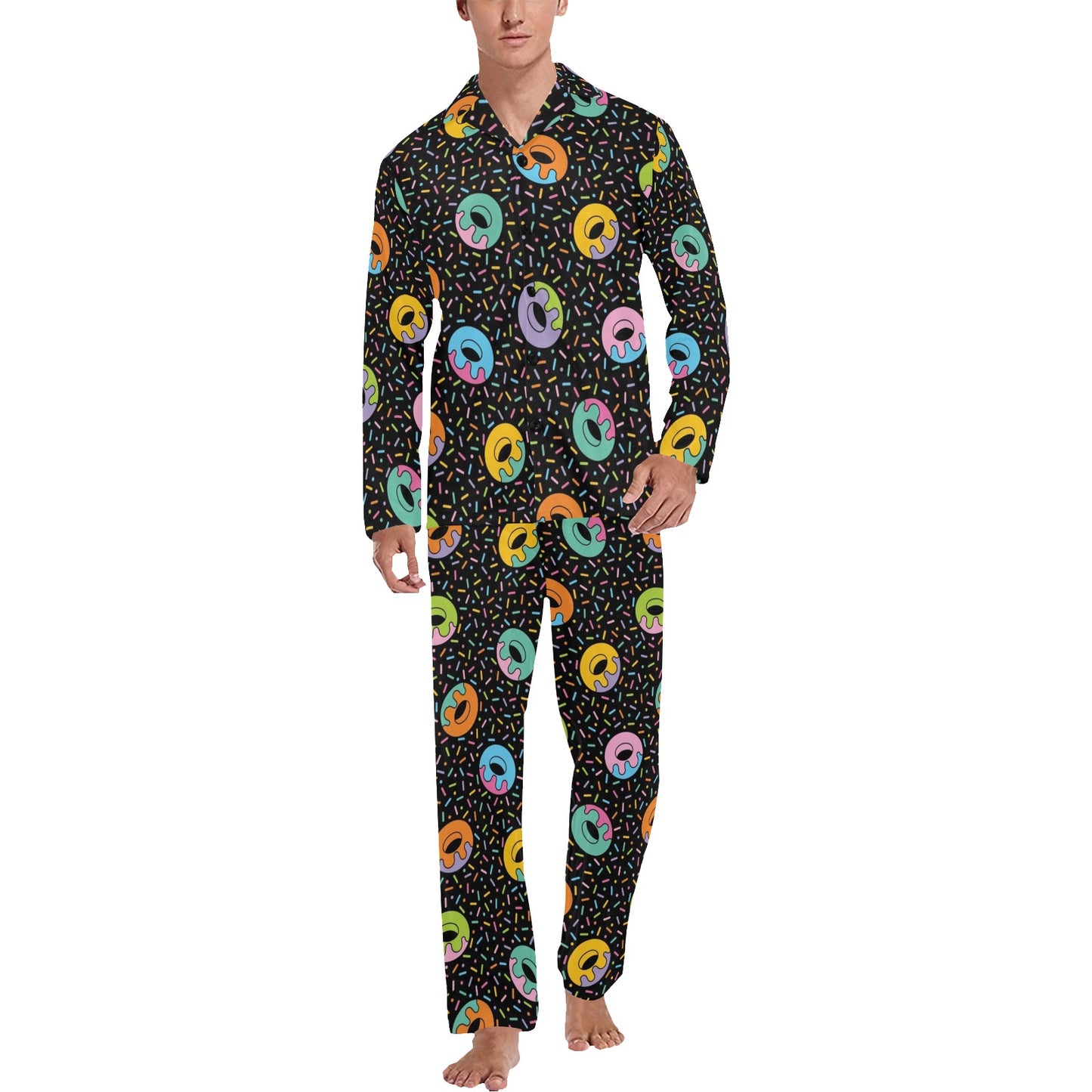 Donut Pattern Print Design DN012 Men's Long Pajama Set