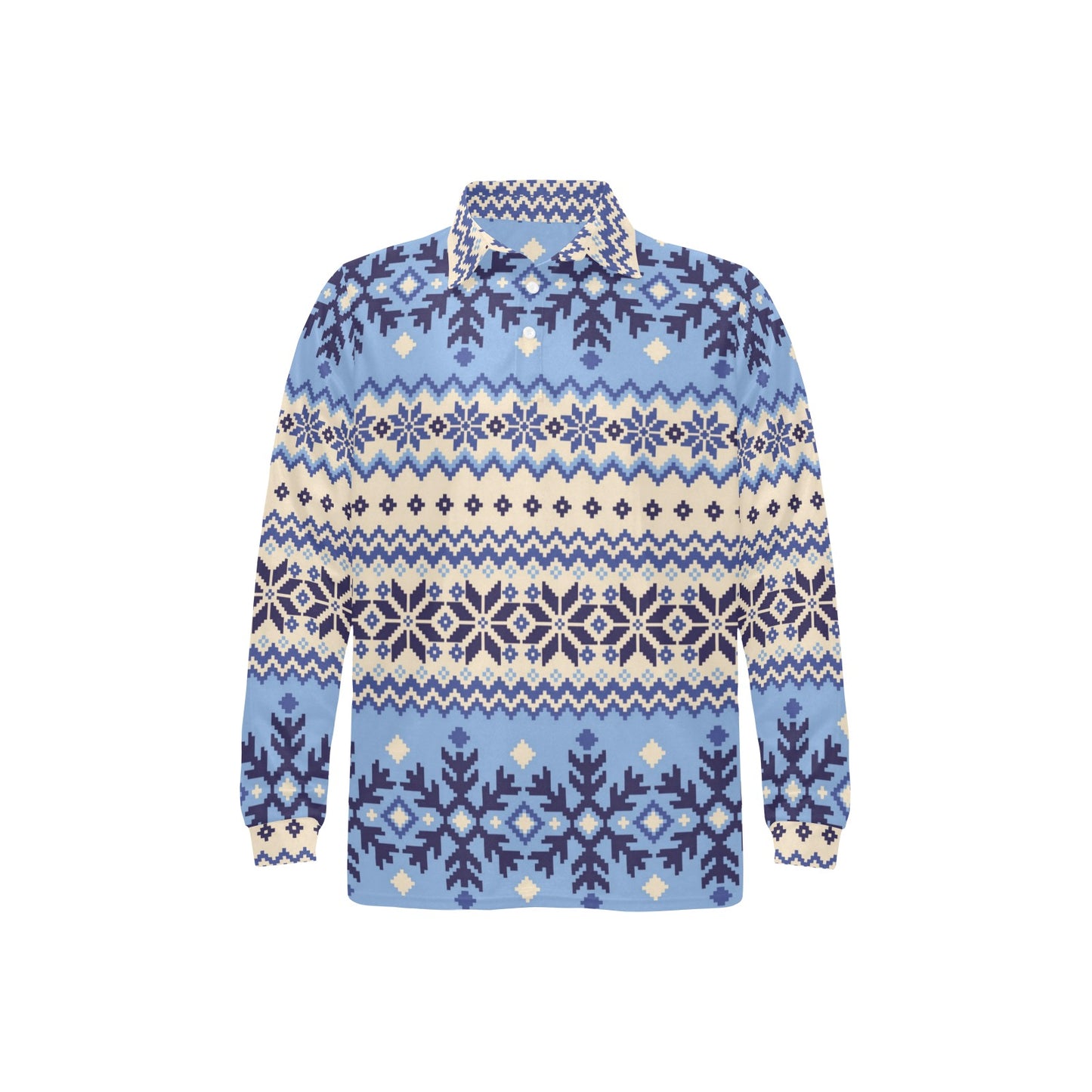 Nordic Pattern Print Design A03 Long Sleeve Polo Shirt For Men's
