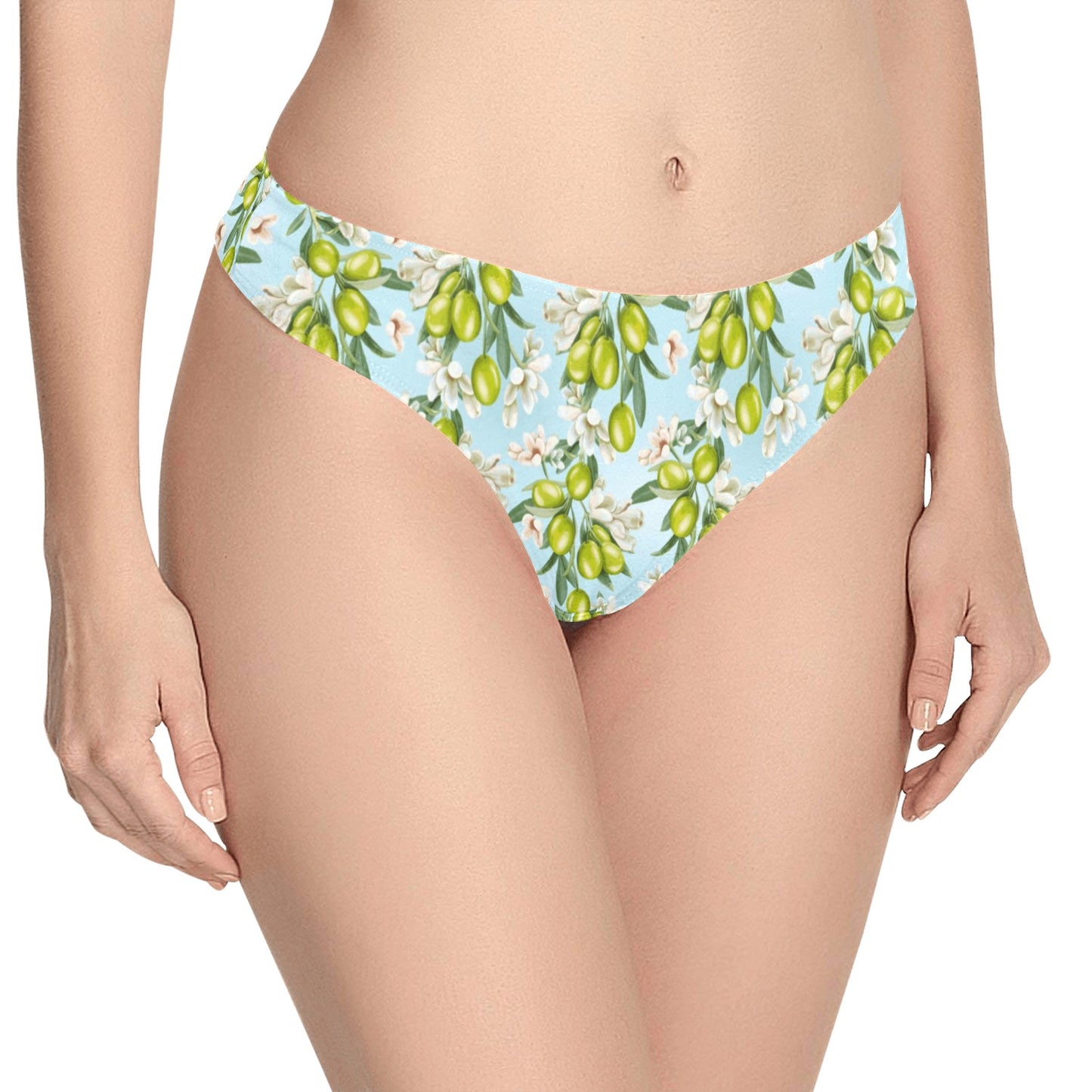 Elegant Olive Floral Print Women's Thongs