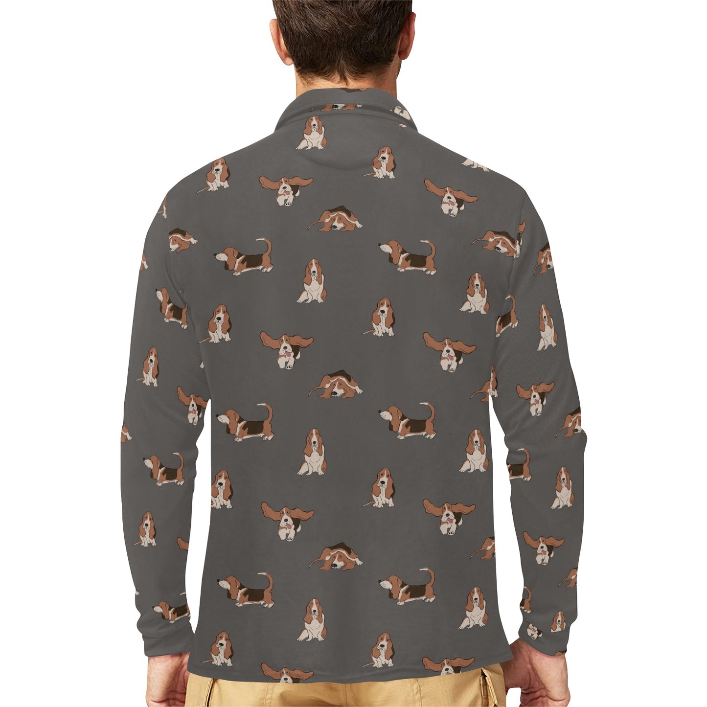 Basset Hound Pattern Print Design 03 Long Sleeve Polo Shirt For Men's