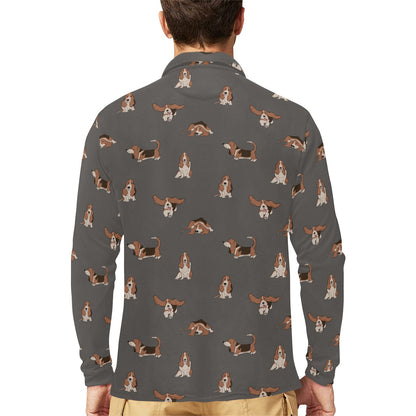 Basset Hound Pattern Print Design 03 Long Sleeve Polo Shirt For Men's