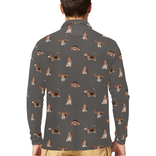 Basset Hound Pattern Print Design 03 Long Sleeve Polo Shirt For Men's