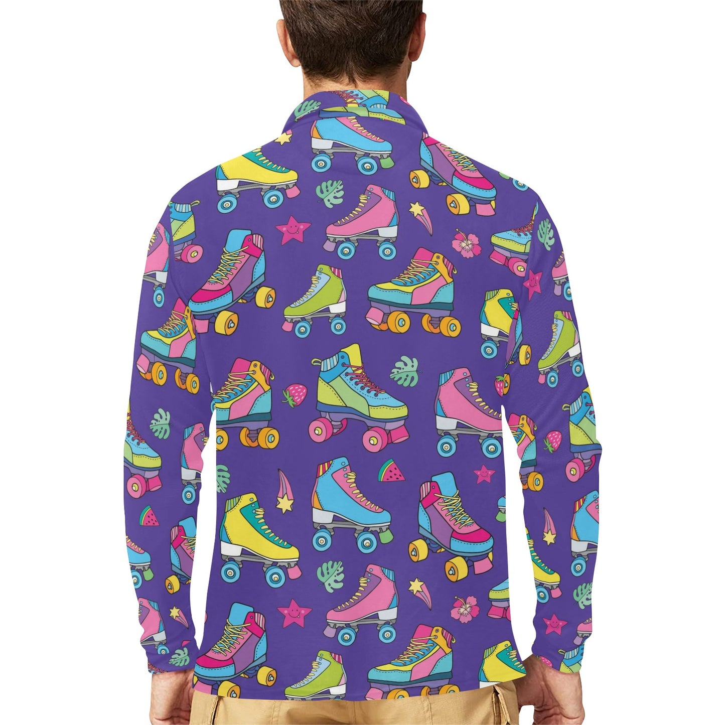 Roller skate Colorful Pattern Print Design A05 Long Sleeve Polo Shirt For Men's