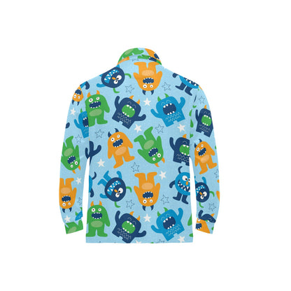 Monster Cartoon Pattern Print Design 04 Long Sleeve Polo Shirt For Men's