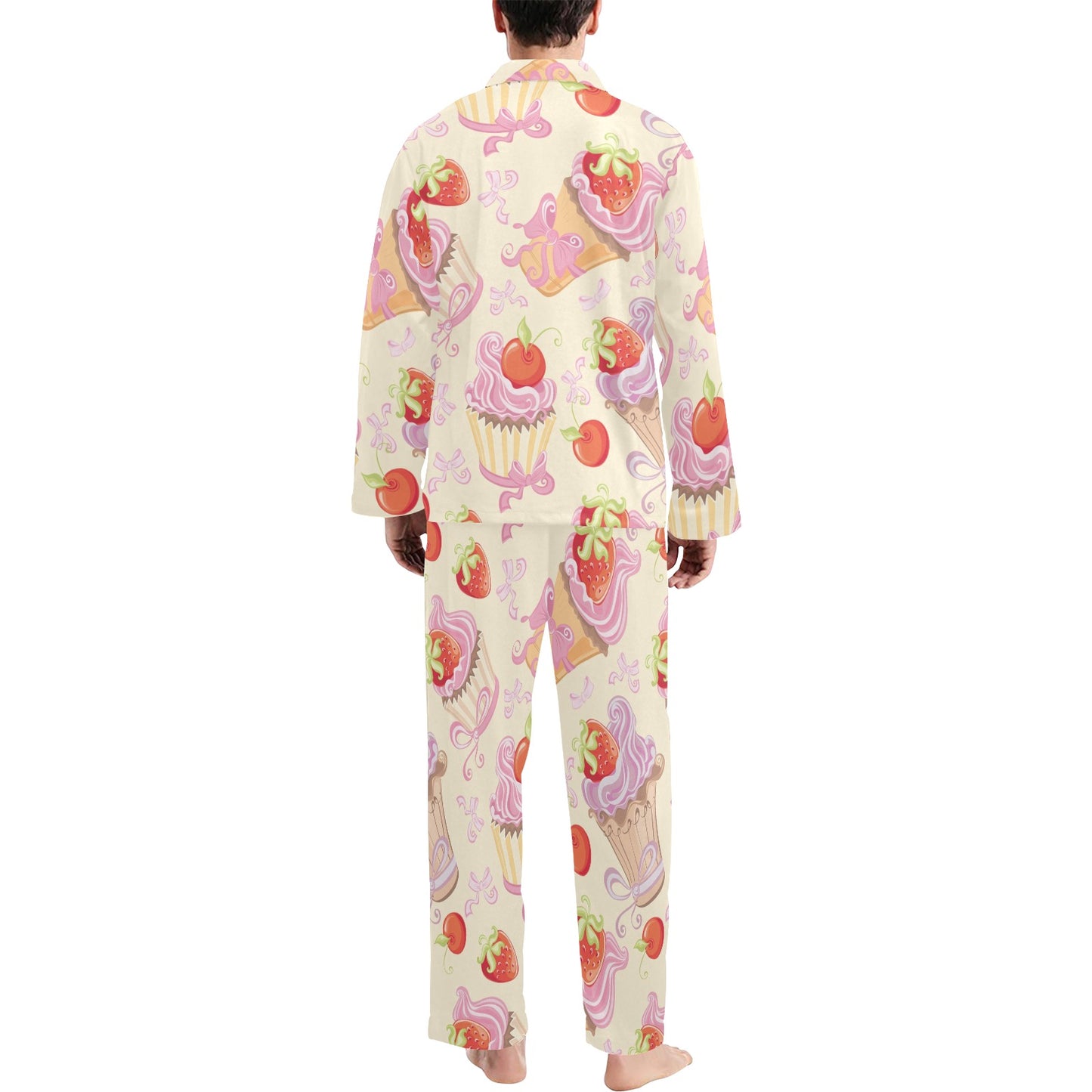 Strawberry Pink CupCake Men's Long Pajama Set