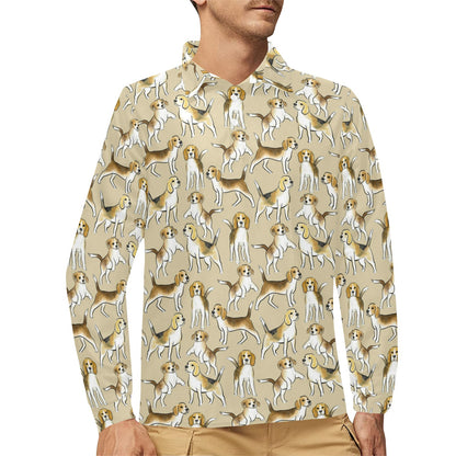 Beagle Pattern Print Design 04 Long Sleeve Polo Shirt For Men's