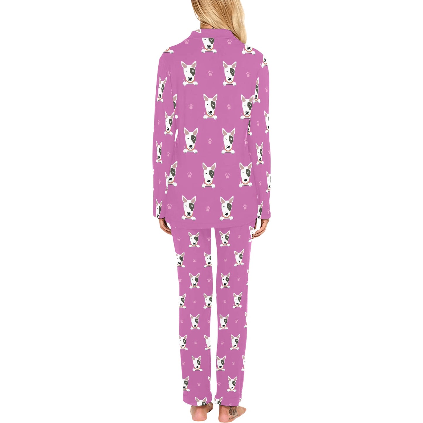 Bull Terrier Happy Print Pattern Women's Long Pajama Set