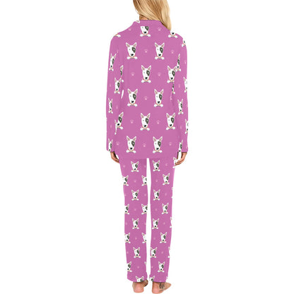 Bull Terrier Happy Print Pattern Women's Long Pajama Set