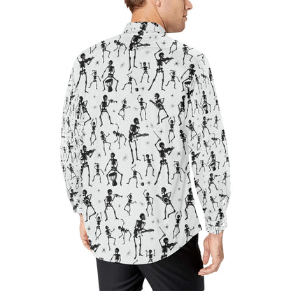 Skeleton Music Player Print Design LKS303 Men's Long Sleeve Dress Shirt