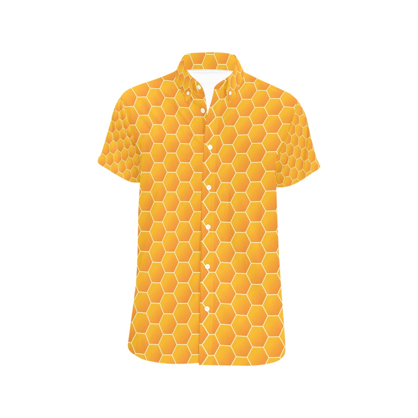 Honey Bee Honeycomb Print Design LKS3011 Men Short Sleeve Button Up Shirt