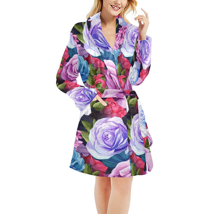 Rose Pattern Print Design RO09 Women's Fleece Robe