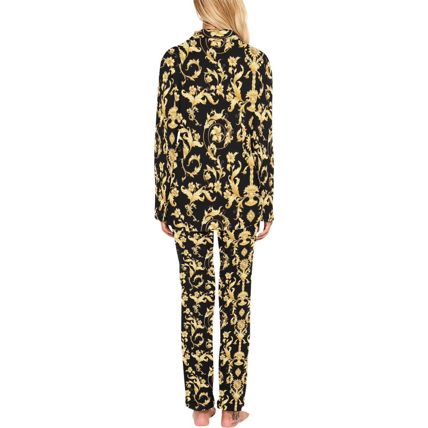 Baroque Golden Pattern Print Design 04 Women's Long Pajama Set