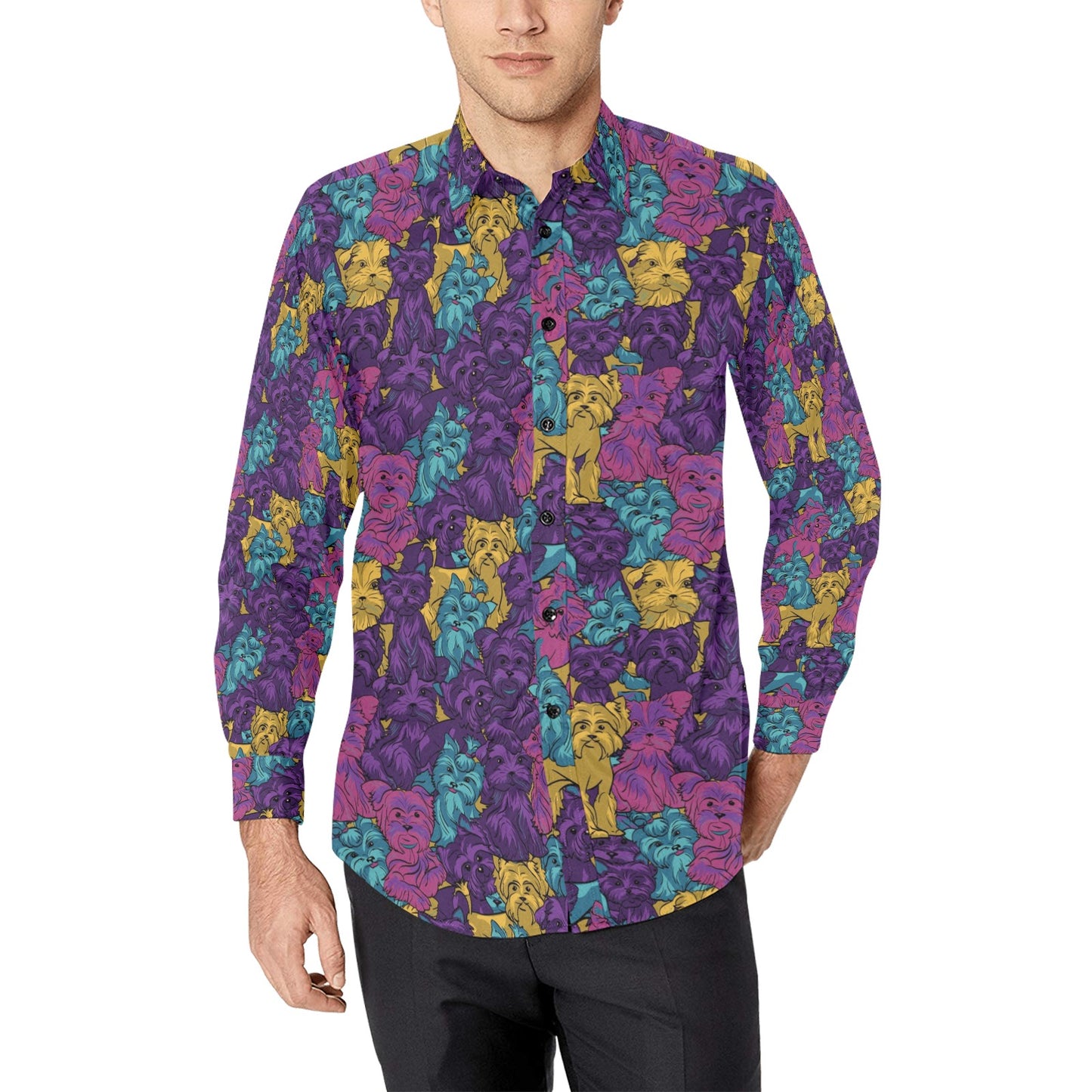 Yorkshire Terriers Print Design LKS3010 Men's Long Sleeve Dress Shirt