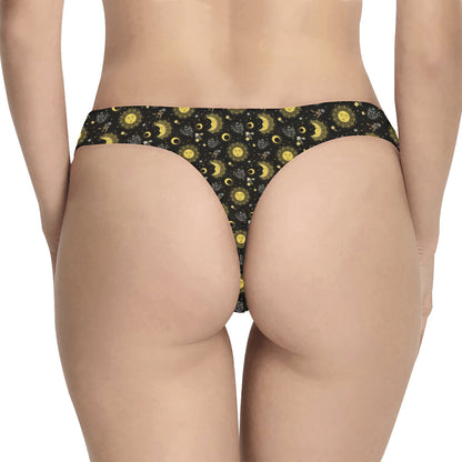 Sun Moon Golden Design Themed Print Women's Thongs
