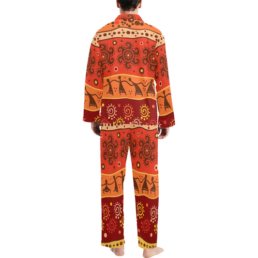 African Pattern Print Design 04 Men's Long Pajama Set
