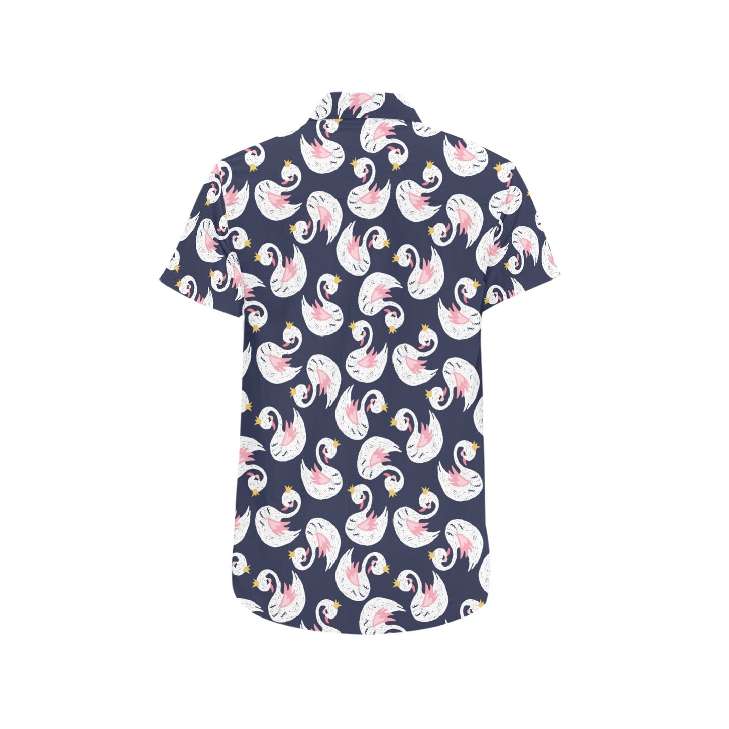 Swan Print Design LKS403 Men Short Sleeve Button Up Shirt