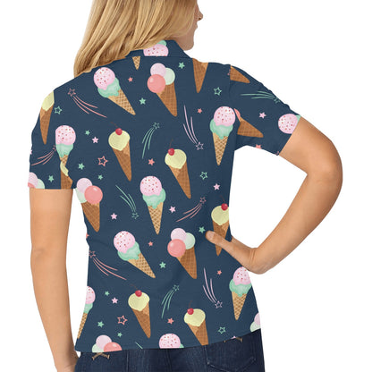 Ice Cream Pattern Print Design 04 Women's Polo Shirt