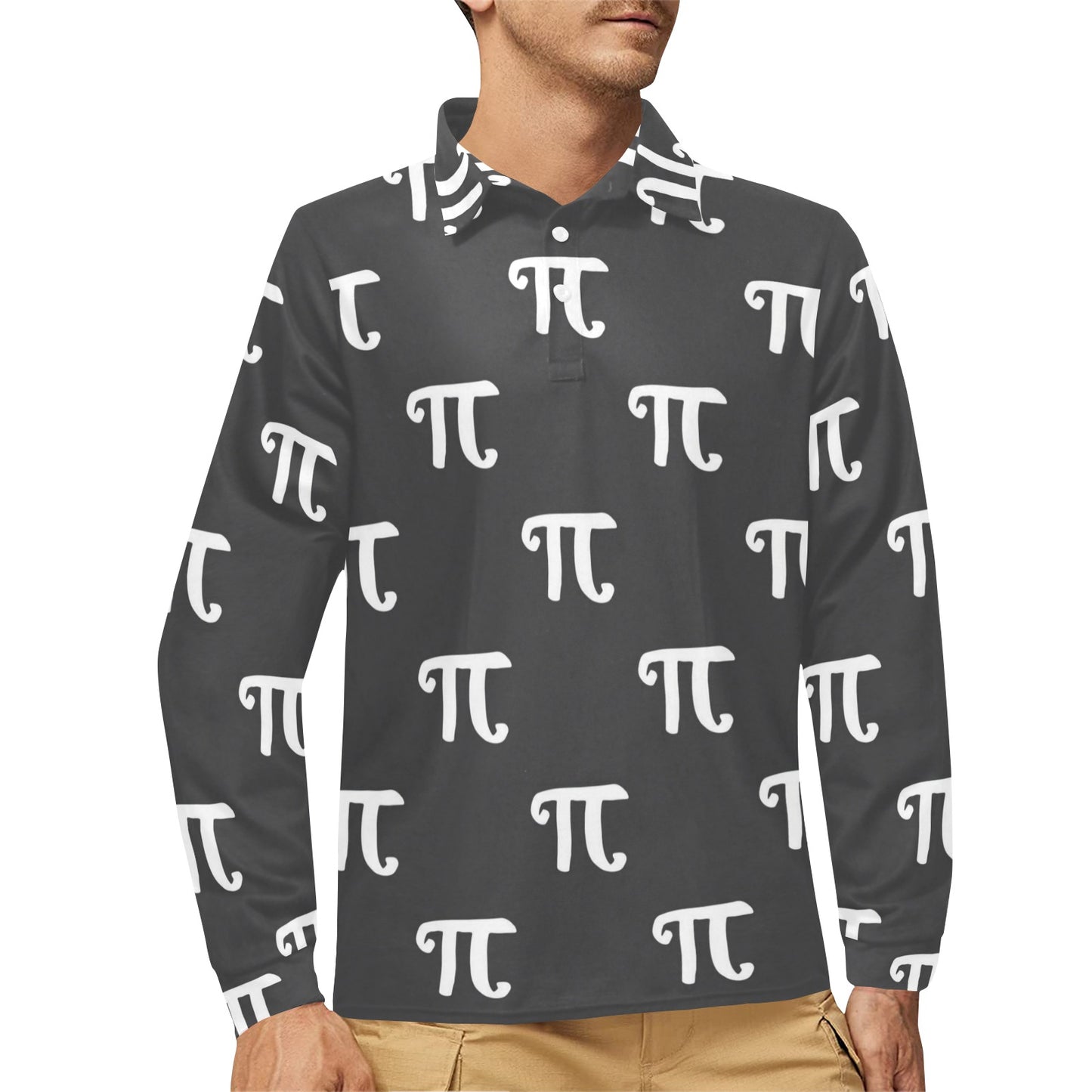 Pi Day Pattern Print Design A01 Long Sleeve Polo Shirt For Men's
