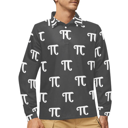 Pi Day Pattern Print Design A01 Long Sleeve Polo Shirt For Men's