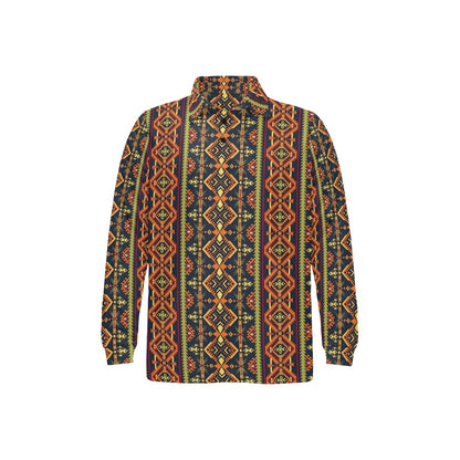 Kente Classic Design African Print Long Sleeve Polo Shirt For Men's