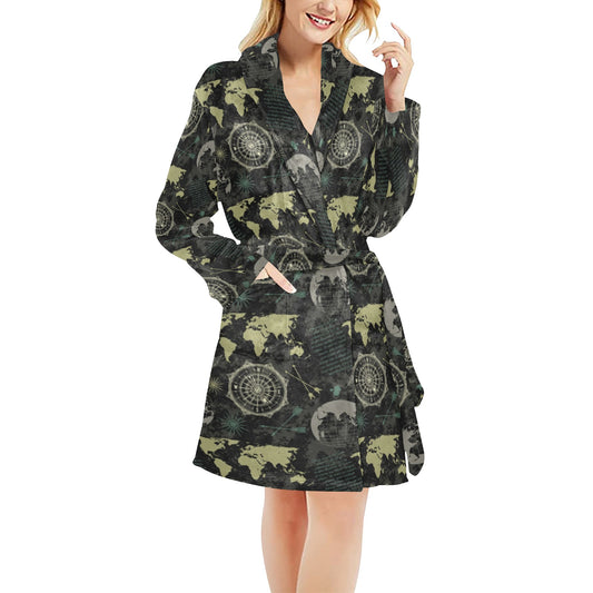 World Map Print Design LKS303 Women's Fleece Robe