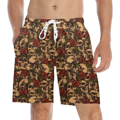 Skull Roses Vintage Design Themed Print Men's Swim Trunks Beach Shorts