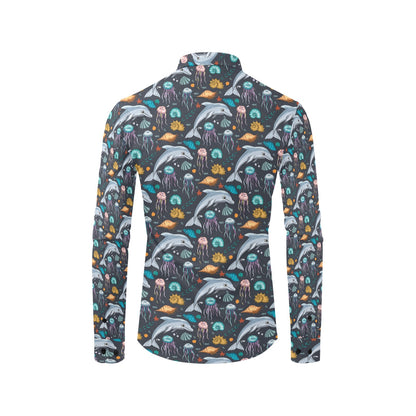 Underwater Dolphin Print Design LKS304 Men's Long Sleeve Dress Shirt