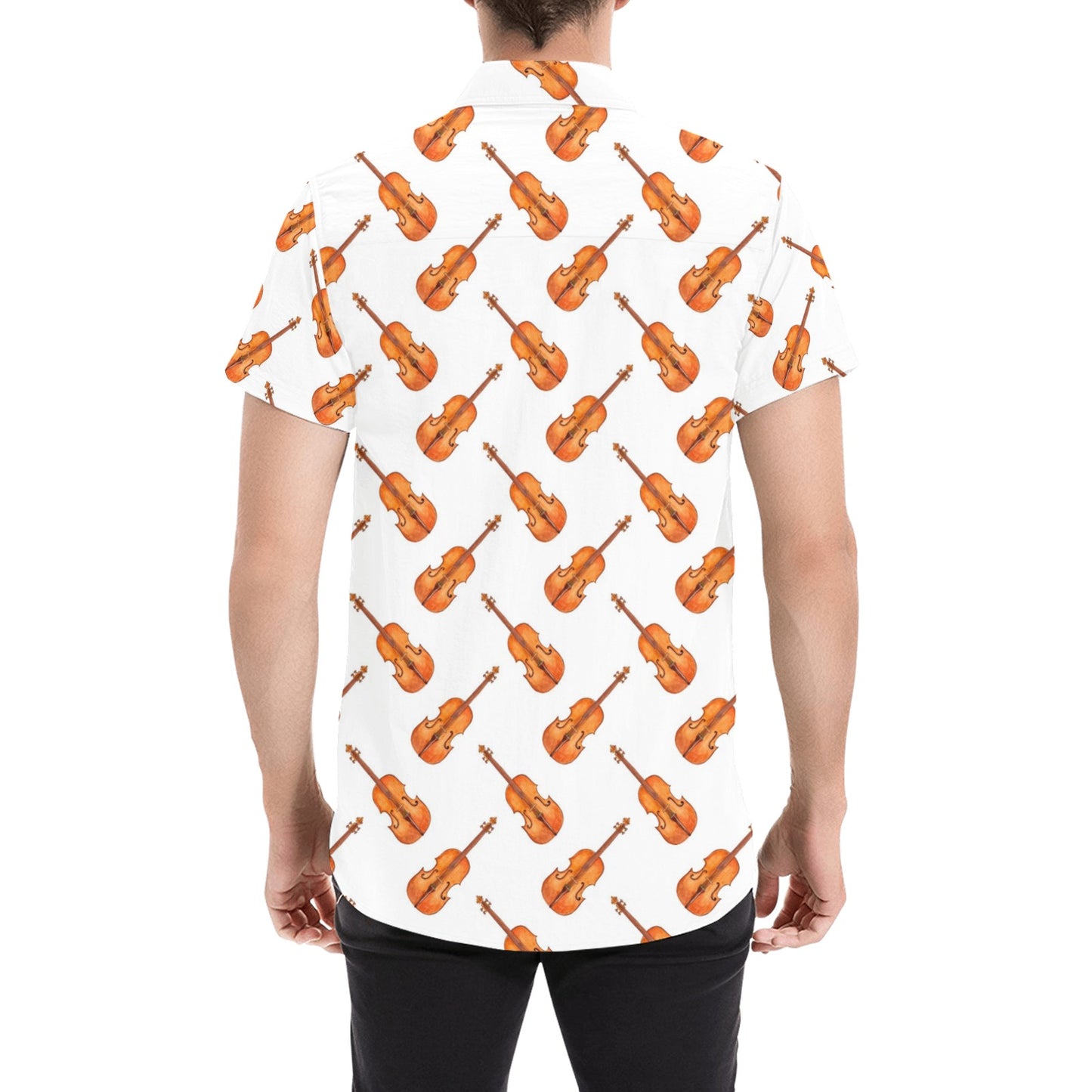 Violin Print Design LKS401 Men Short Sleeve Button Up Shirt