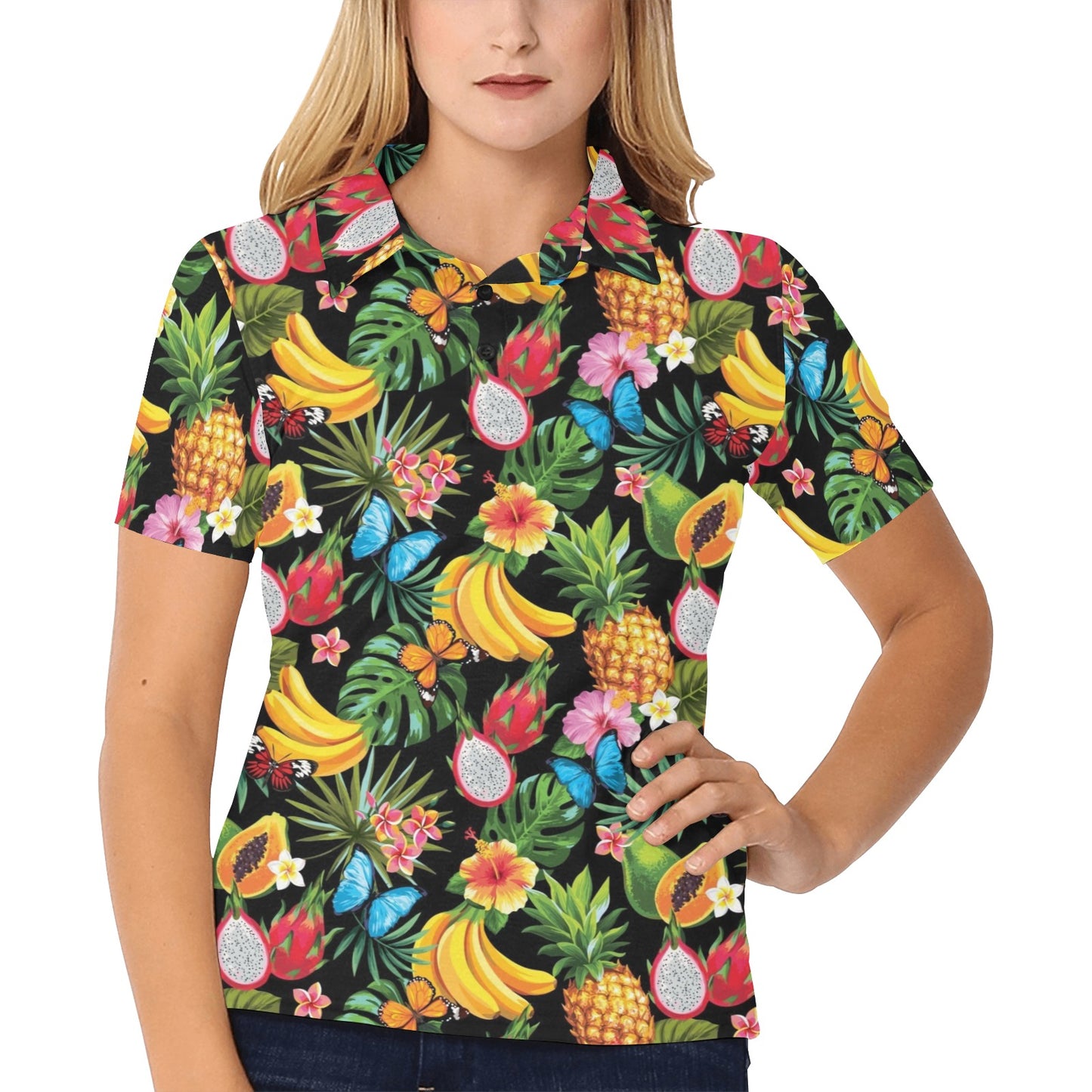 Tropical Fruits Pattern Print Design TF04 Women's Polo Shirt