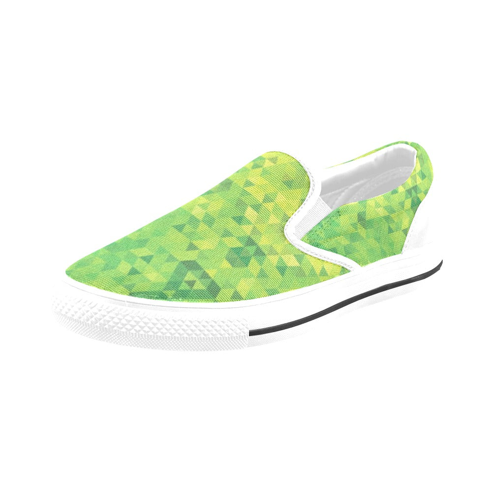 Geometric Print Design LKS402 White Slip Ons Canvas Women's Shoes